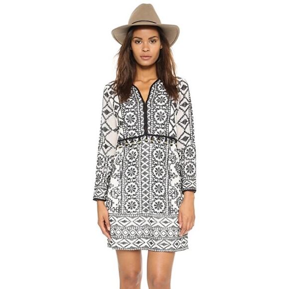 Antik Batik | Ida Mini Dress Cream Black Embroidered Tassels Boho Summer XS - Picture 1 of 15